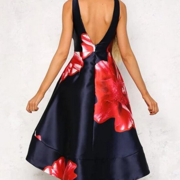 Hello Molly Navy & Red Floral Midi Dress Women's Size 8 - Picture 2 of 6